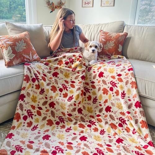 Fall Leaves Soft Fleece Throw Blanket, Red Yellow Brown Beige Colors, 50x70 - color: Colorful Leaves