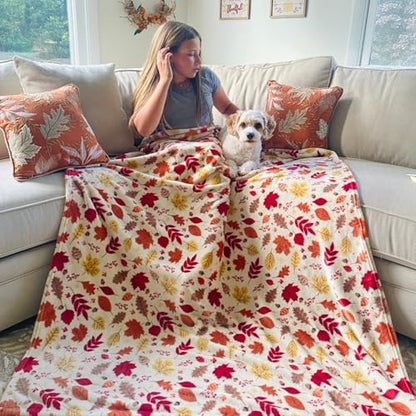 Fall Leaves Soft Fleece Throw Blanket, Red Yellow Brown Beige Colors, 50x70 - color: Colorful Leaves