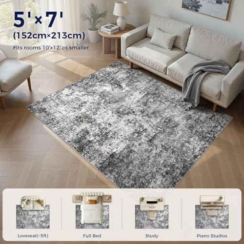 DMOYEST Area Rug Living Room Rugs 5x7 Washable Abstract Grey Carpet - color: Grey, size: 5' x 7' (Rectangular)