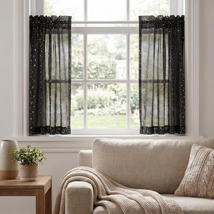 Horaldaily 2Pcs Black Tier Curtains 52x36in, Gold Sequin Star, Halloween - color: Black and Gold, size: 52"W x 36"L (Pack of 2)