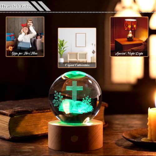 Ornalrist 3D Christian Gifts 3.15in Crystal Ball Religious Cross for Her - color: Cross Chritian