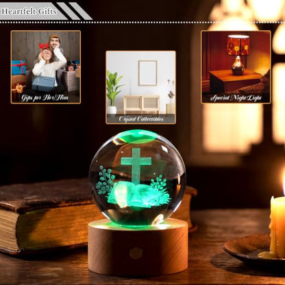 Ornalrist 3D Christian Gifts 3.15in Crystal Ball Religious Cross for Her - color: Cross Chritian