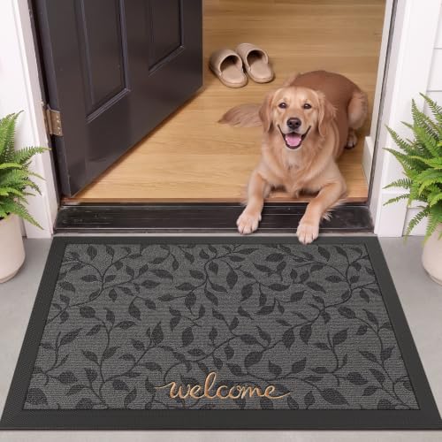 LUMI Outside Welcome Door Mat 20x32, Non-Slip Heavy Duty Dirt Trapper, Grey - color: Grey Gold Leaf, size: 20"x32"