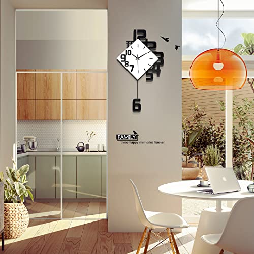 Large Wall Clock for Living Room Decor Pendulum Modern Kitchen Silent Big Wall Watch for Bedroom Black and White Decorative Office Non Ticking Battery Operated Wall Clock 25 Inch - size: 25inch