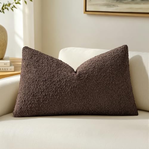 MIULEE Textured Boucle Lumbar Pillow Cover for Bed 12x20 Cocoa Brown - color: Cocoa Brown, size: 20" x 12" (Pack of 1)