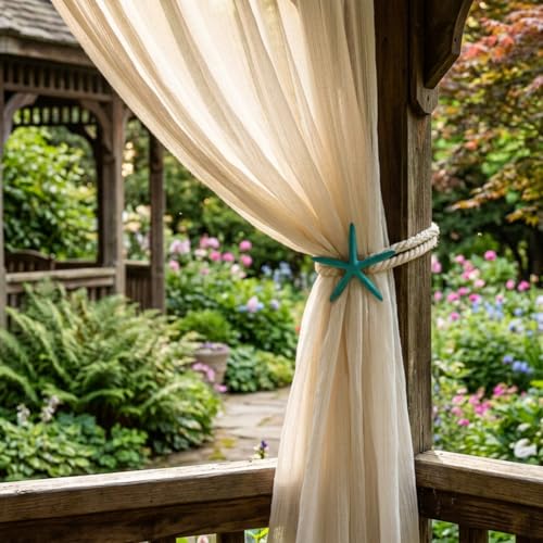 4PCS Starfish Curtain Tiebacks - Hand-Woven Rope Tiebacks for Indoor & Outdoor Decor, Perfect for Coastal Bedroom Curtains & Living Room Window Decor (Sea Blue) - color: Sea Blue
