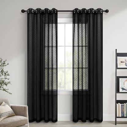 Pitalk Polka Dots Black Sheer Curtains 84 Inches Long Grommet Modern Style - color: Black, size: 52"W x 84"L (Pack of 2)