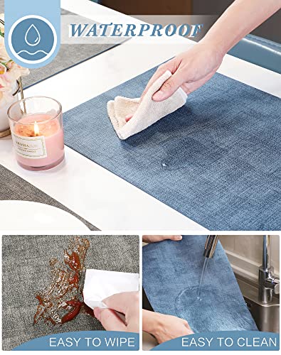 SUEH DESIGN Leather Placemats Table Mats Set of 6, Denim Blue & Smoky Gray - color: A: Denim Blue & Smoky Gray