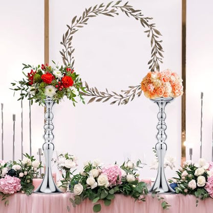 Sadnyy 16 Pcs Silver Metal Flower Vase, 16.9 Inch Wedding Table Centerpiece - color: Silver, size: 16.9 Inch