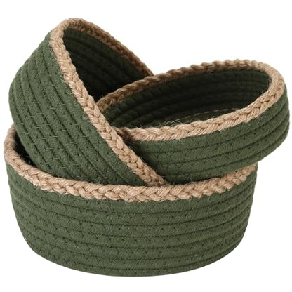 Sea Team 3-Pack Compact Nesting Woven Cotton Rope Storage Baskets, Green - color: Green & Jute