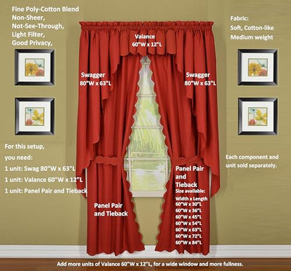 Today's Curtain, Orleans Scallop Curtain, Brick Red 45" Panel Pair and Tieback,4-Piece-Set, 60" W x 45" L, Brick Red - color: Brick Red, size: 60"W x 45"L (Pack of 1)