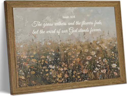 Framed Christian Floral Scripture Canvas Wall Art, Bible Verse Wildflower Meadow Wall Decor, Religious Isaiah Print Picture for Living Room Bedroom Office 12x16 Inch - color: Scripture Flower, size: 16"L x 12"W