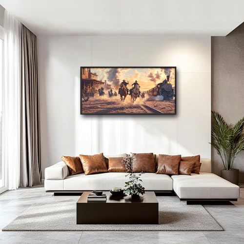 Western Coyboys Large Wall Art Framed Wall Decor for Living Room Western Vintage Pictures Oversized Canvas Print Painting Modern Extra Large Framed Artwork for Bedroom Office 60"x30" - color: Cowboys, size: 60"L x 30"W