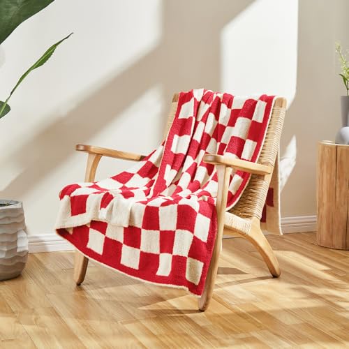 CozeCube Christmas Red Reversible Checkered Knit Throw Blanket 50"x60" - color: Christmas Red, size: 50"x60"
