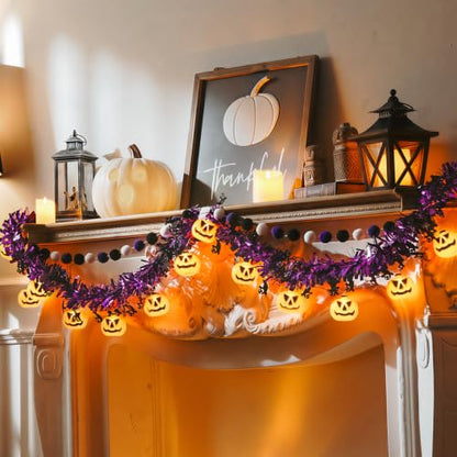 Halloween Garland with Lights, Halloween Tinsel Garland 10FT 20LED - color: Black Purple