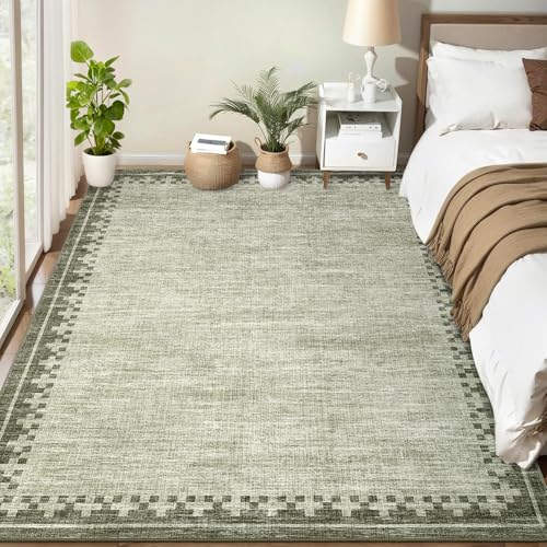 GarveeHome Washable Living Room Rug 5x7 Non Slip Low Pile Green Carpet - color: Green, size: 5' x 7' (Rectangular)