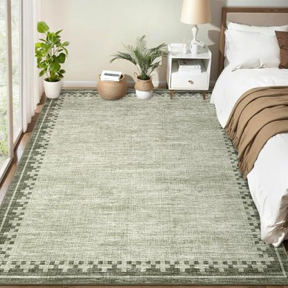 GarveeHome Washable Living Room Rug 5x7 Non Slip Low Pile Green Carpet - color: Green, size: 5' x 7' (Rectangular)