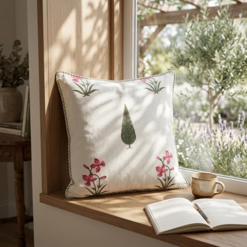 ATOSII Cotton Blockprint Throw Pillow Cover, Cypress, Set of 2, 24 X 24 - color: Cypress, size: 24" x 24" (Pack of 2)