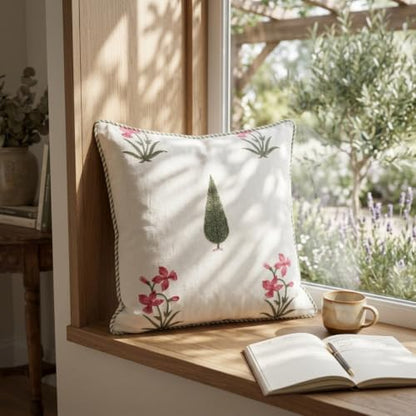 ATOSII Cotton Blockprint Throw Pillow Cover, Cypress, Set of 2, 24 X 24 - color: Cypress, size: 24" x 24" (Pack of 2)