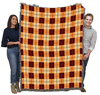 Pure Country Weavers Plaid Blanket Mango Orange Yellow - Patterns Gift Tapestry Throw Woven from Cotton - Made in the USA (72x54) - color: Mango Orange Yellow