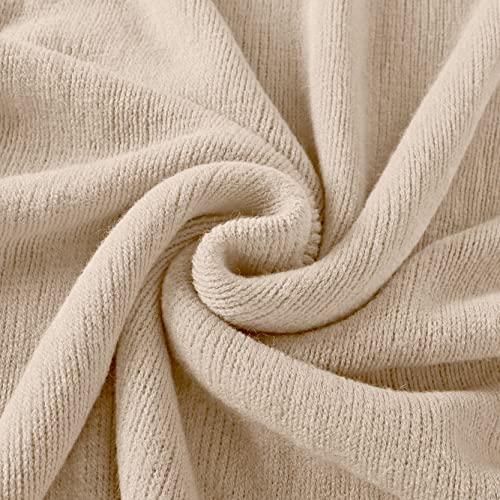 Homiest Taupe Knitted Throw Blanket with Fringe, 50x60 Inch - color: Light Beige, size: 50" x 60"