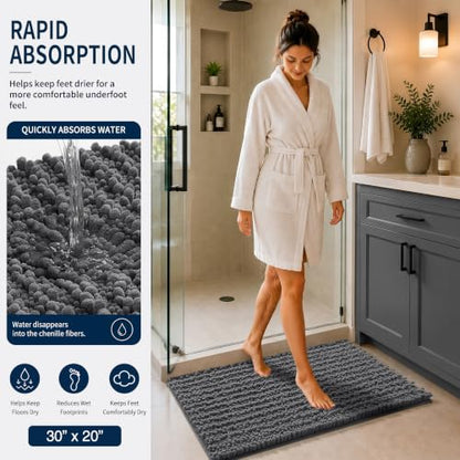 Yimobra Bathroom Rug Set 3 Piece, Super Absorbent Bath Mat Set, Dark Gray - color: Dark Gray, size: 24"x20" + 30"x20"+ 44"x24"