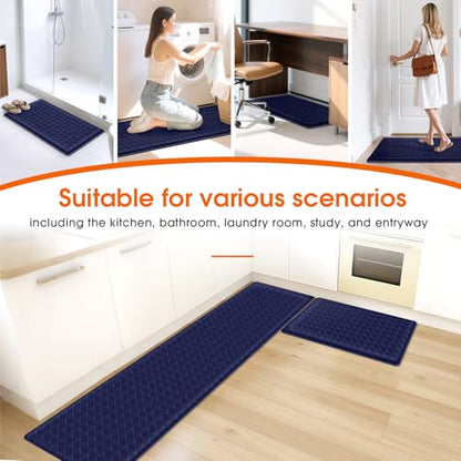 TranquilRelax Kitchen Mats, Cushioned Mats with Extra-Long Runner, Blue - color: Blue, size: 2-Piece | 30"+71" | Standard