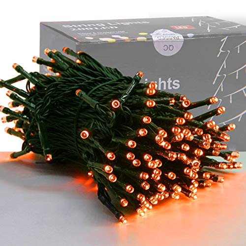 HOME LIGHTING 66FT 200 LED Halloween String Lights, Plug in Green Wire String Light, 8 Lighting Modes Waterproof Fairy Mini Lights for Indoor Outdoor Christmas Wedding Party Decorations (Orange) - color: Orange