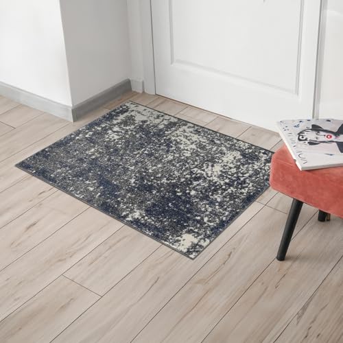 Keen Home Design Abstract Non-Shedding Entryway Rug, Soft Thick Pile, 2x3 - color: Abstract Navy/Gray, size: 2' x 3' (Rectangular)