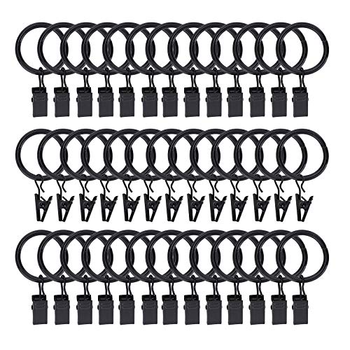 Lansian 72 Pack Curtain Rings with Clips Hooks 1 in Diameter Rustproof - color: Black, size: 1"Inner Dia, 72Pack