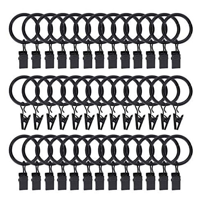 Lansian 72 Pack Curtain Rings with Clips Hooks 1 in Diameter Rustproof - color: Black, size: 1"Inner Dia, 72Pack
