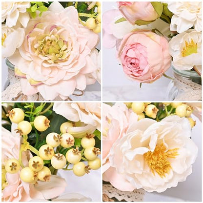 LUEUR Artificial Hydrangea in Vase, Silk Pink Dahlia Flower Bouquet - color: Pink
