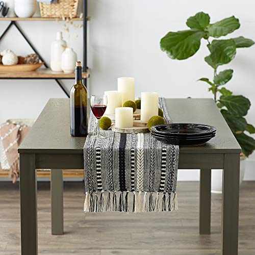 DII Farmhouse Braided Stripe Table Runner Collection, 15x72 (15x77, Fringe Included), Stone (Pack of 12) - size: 15x72" (15x77", Fringe Included) (Pack of 12)