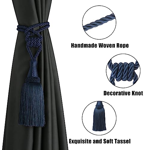 BEL AVENIR 2 Pack Tassel Curtain Tiebacks Handmade Holdbacks (Navy) - color: Navy, size: 2 Pack