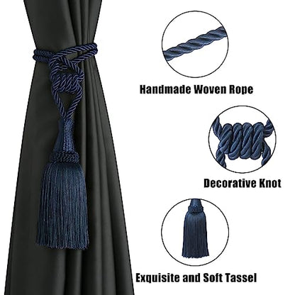 BEL AVENIR 2 Pack Tassel Curtain Tiebacks Handmade Holdbacks (Navy) - color: Navy, size: 2 Pack