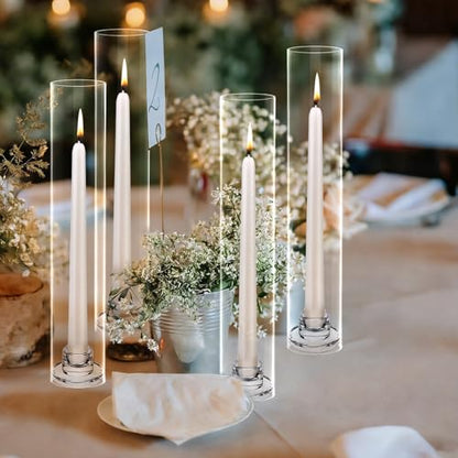 12 Set Glass Hurricane Candle Holders 11.8" Open Ended Glass Candleholder Tube Shape Bottomless and 2.1" Taper Clear Candlestick Holder Bulk for Wedding Party Table Centerpiece Home Decor (12, Clear)