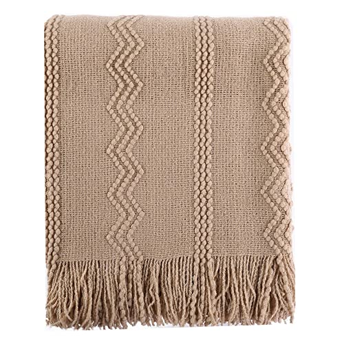 BATTILO HOME Tan Throw Blanket for Couch, 50"x60" - color: Tan, size: 50 x 60 in.