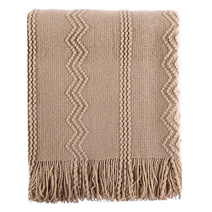 BATTILO HOME Tan Throw Blanket for Couch, 50"x60" - color: Tan, size: 50 x 60 in.