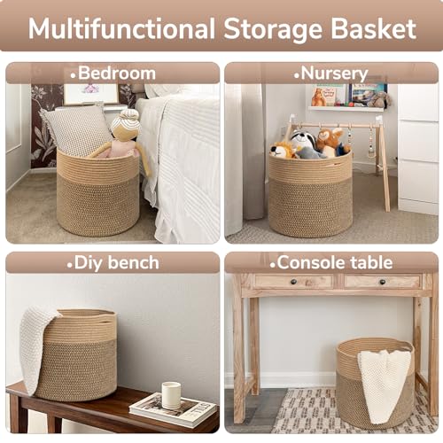 Goodpick Wicker Basket for Blankets Fit Nursery & Living Room, 45L - color: Black & Jute, size: 15.8x15.8x13.8 Inch (Pack of 1)