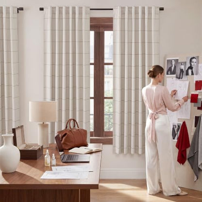 NICETOWN 100% Blackout Plaid Curtains for Bathroom, W52xL45, 2 Panels - color: Taupe, size: 52"W x 45"L (Pack of 2)