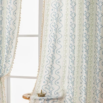 Light Blue Green Boho Floral Curtains 45 Inches Long 2 Panels - color: Blue Green, size: 55"W x 45"L (Pack of 2)