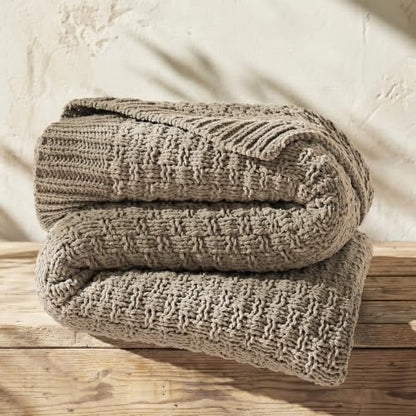 EVERGRACEHOME Chunky Chenille Knit Throw Blanket, Hearth Taupe, 60" x 80" - color: Hearth Taupe, size: 60" x 80"