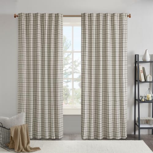 Madison Park Plaid Window Curtain Thermal Insulated, 1 Panel, 50x84 Black - color: Rod Pocket & Back Tab, Black, size: 50"W x 84"L (Pack of 1)