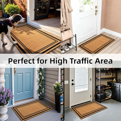 Natural Coir Welcome Door Mat Outside Inside Entrance 17x30 Border - color: Border