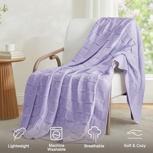 Whale Flotilla Checkered Knit Throw Blanket for Couch, Light Purple - color: Light Purple, size: 60x80 Inch