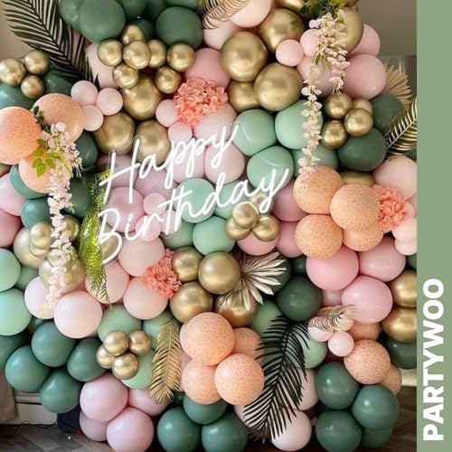 PartyWoo Pink and Green Balloons 66pcs 12 Inch Gold White Green Balloons - color: Green-3326