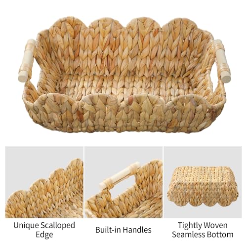 Coeusy 2 Pack Wicker Baskets, Cute Scalloped Baskets,Natural Water Hyacinth - color: Water Hyacinth