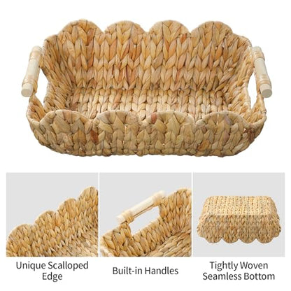 Coeusy 2 Pack Wicker Baskets, Cute Scalloped Baskets,Natural Water Hyacinth - color: Water Hyacinth