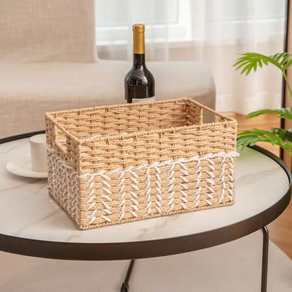 Paper Rope Woven Storage Basket With Side Handles
