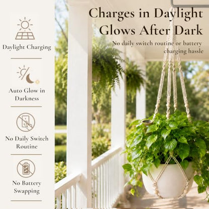 Macrame Plant Hanger with 2 Solar LED Lights, 35 in